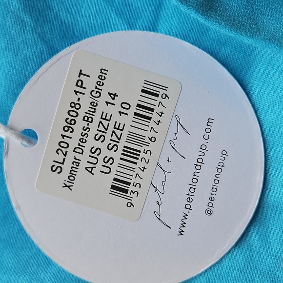 Petal + Pup Blue and Green Xiomar One Shoulder Midi Dress 10 NWT - Picture 8 of 10